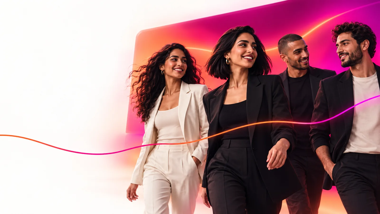 Four people in a conceptual creative collaboration scene