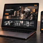 Laptop showing an illustrative industrial website beside a phone with an enquiry form